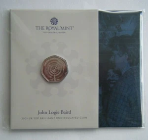 2021 John Logie Baird bu 50 peniques moneda de cincuenta peniques paquete brillante sin circular - Imagen 1 de 2