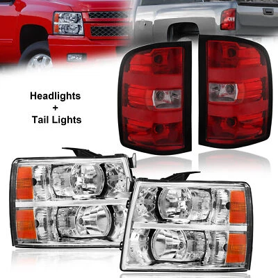 Set(4) Headlights & Tail Lights For 2007-2013 Chevy Silverado 1500 2500HD 3500HD Foto 1 de 4