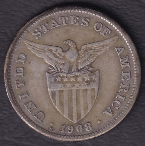 1 Peso 1908-S US-Philippine United States of America Coin - Stock #F 12