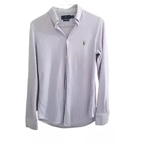 Ralph Lauren Boys Purple Striped Knit Oxford Button Down Shirt Flesh Pony Sz M - Picture 1 of 7