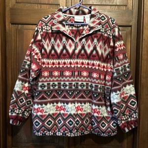 Vintage Alfred Dunner Jacket Womans Black Red Sz. Med Aztec Design, Cozy Zip - Picture 1 of 6