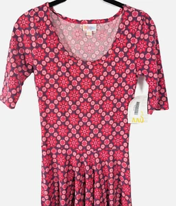 Lularoe Womens Fit/Flare Dress XXS (00-0) Pink Floral Work Church Nicole NEW - Picture 1 of 9