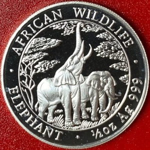 2003 ZAMBIA 2000 KWACHA 1/2 oz SILVER PROOF ELEPHANT AFRICAN WILDLIFE RARE COIN! - Picture 1 of 12