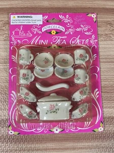 MINIATURE PORCELAIN TEA SET WITH PINK FLOWERS-CHILDS SET OF 4 - Picture 1 of 3