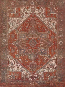 Vintage Geometric Heriz Traditional Area Rug 11'x13' Vegetable Dye Handmade Rug - Picture 1 of 12