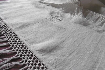 Immense serviette, essuie main, torchon MONOGRAMMé à FRANGES - Photo 1/4