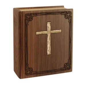 Wood Adult Cremation Urns - Walnut Book with Cross Urn - Imagen 1 de 1