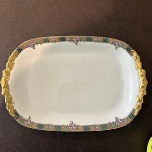 Antique LIMOGES Porcelain Tray Gold. Purple Flowers All Around POUYAT 11.5” X 8” - Picture 1 of 11