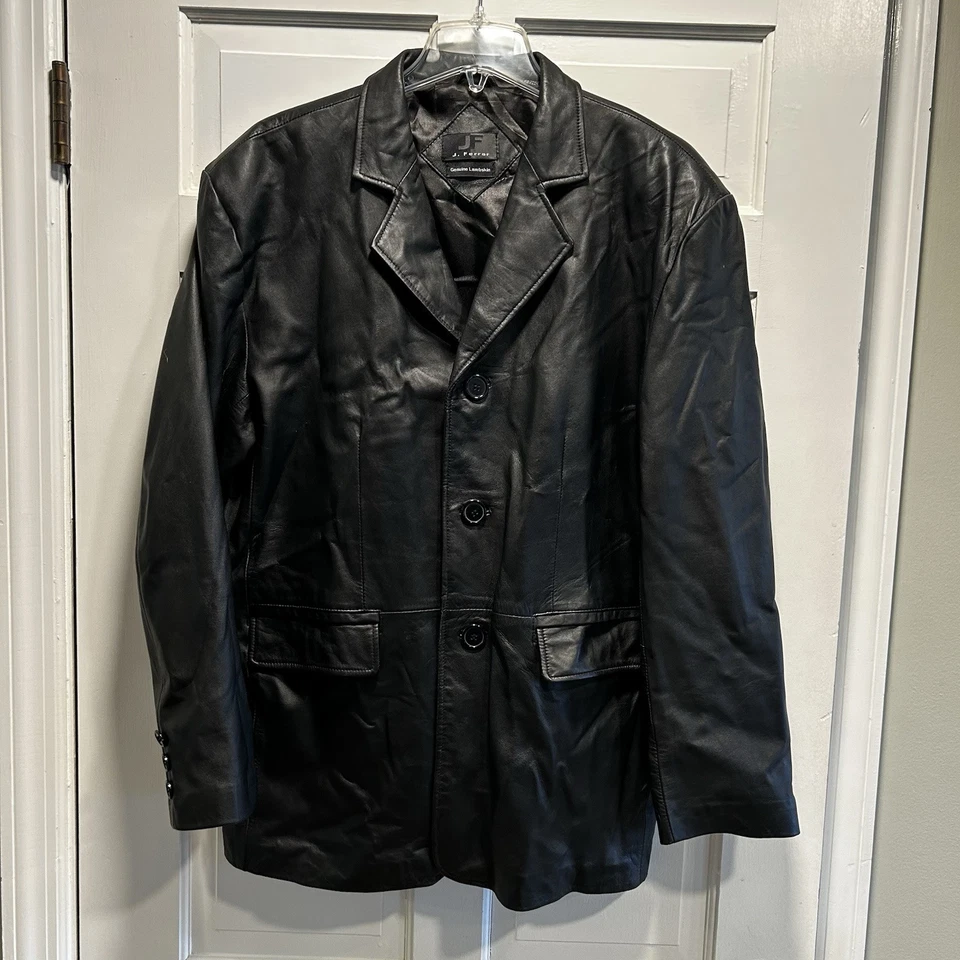 J. FERRAR Chaqueta Blazer Piel de Cordero Genuina Cuero Suave 3 Botones Negra Talla L Foto 1 de 4