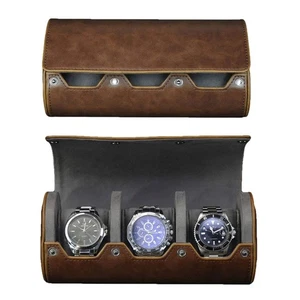 Watch Roll Case for 3 in Brown Vegan Leather - Picture 1 of 6