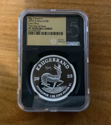 2022 South Africa Silver Krugerrand - Lion Privy BIG 5 Series II - PF70 FDOI UC - Image 1 of 4