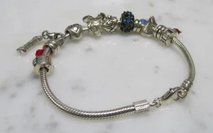 Chamilia Sterling Silver Snake Chain w/ 11 Charms; 1 Disney ~ 36.5g ~ 11-I913 - Picture 1 of 5