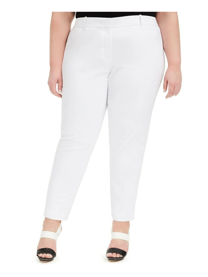 Calvin Klein Womens White Zippered SKINNY Evening Pants Plus Size 16w