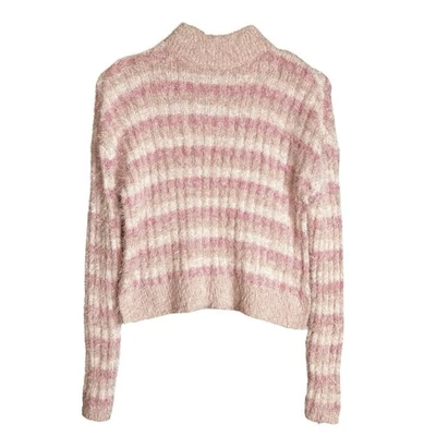 Candies Eyelash Sweater Womens Small Funnel Neck Pink Striped Coquette Fur y2k - Image 1 of 4