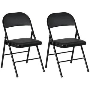HOMCOM 2 Pack Padded Folding Chairs with Cushioned Seat and Metal Frame Black - Picture 1 of 11