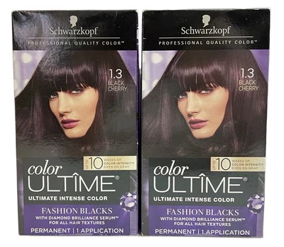 (2) Tinte permanente Schwarzkopf Color Ultime Hair Color 1.3 Black Cherry Foto 1 de 4