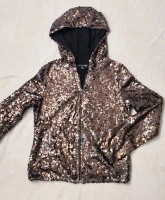 JAQUETA LEVE LANTEJOULAS CINZA FORVER21 com capuz tamanho M - Imagem 1 de 4