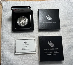 2012 W PROOF INFANTRY SOLDIER PROOF COMMEMORATIVE SILVER DOLLAR WITH BOX AND COA - Picture 1 of 3