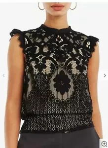 Stunning OASIS Portrait Style Shell Black Nude Lined Lace Top 12 Was £36 VGC - Picture 1 of 13