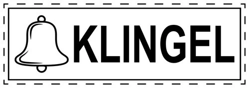 ETIKETTENSTAR 5x Klingel Aufkleber Schrift und Symbol 4,5x2 cm für Schalter Taster transparent