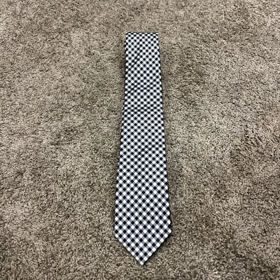 BLACK BROWN 1826 LIGHT BLACK/WHITE SILK/LINEN PLAID - DESIGNER TIES. - Image 1 of 3