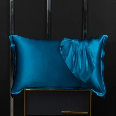 100% Pure Mulberry Silk On Both Sides 19 Momme Silk Charmeuse Pillow Case Blue - Image 1 of 4