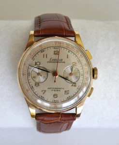 Exactus Chronographe 18K rose gold men's 1950's watch - Picture 1 of 4