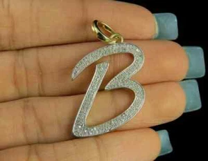 14K Yellow Gold Plated 3CT Real Moissanite Initial Alphabet B Letter Pendant - Picture 1 of 3