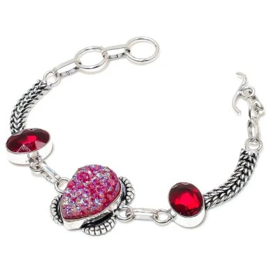 Brazalete de plata de ley 925 con piedras preciosas granate druzy de titanio 7-8" P414 Foto 1 de 4