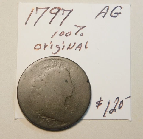 100% ORIGINAL 1797 DRAPED BUST LARGE CENT A. GOOD - CHOCOLATE BROWN - CHEAP ⭐⭐ Cover
