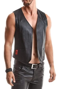 Mens Black Wetlook Vest with Adjustable Back - Picture 1 of 7