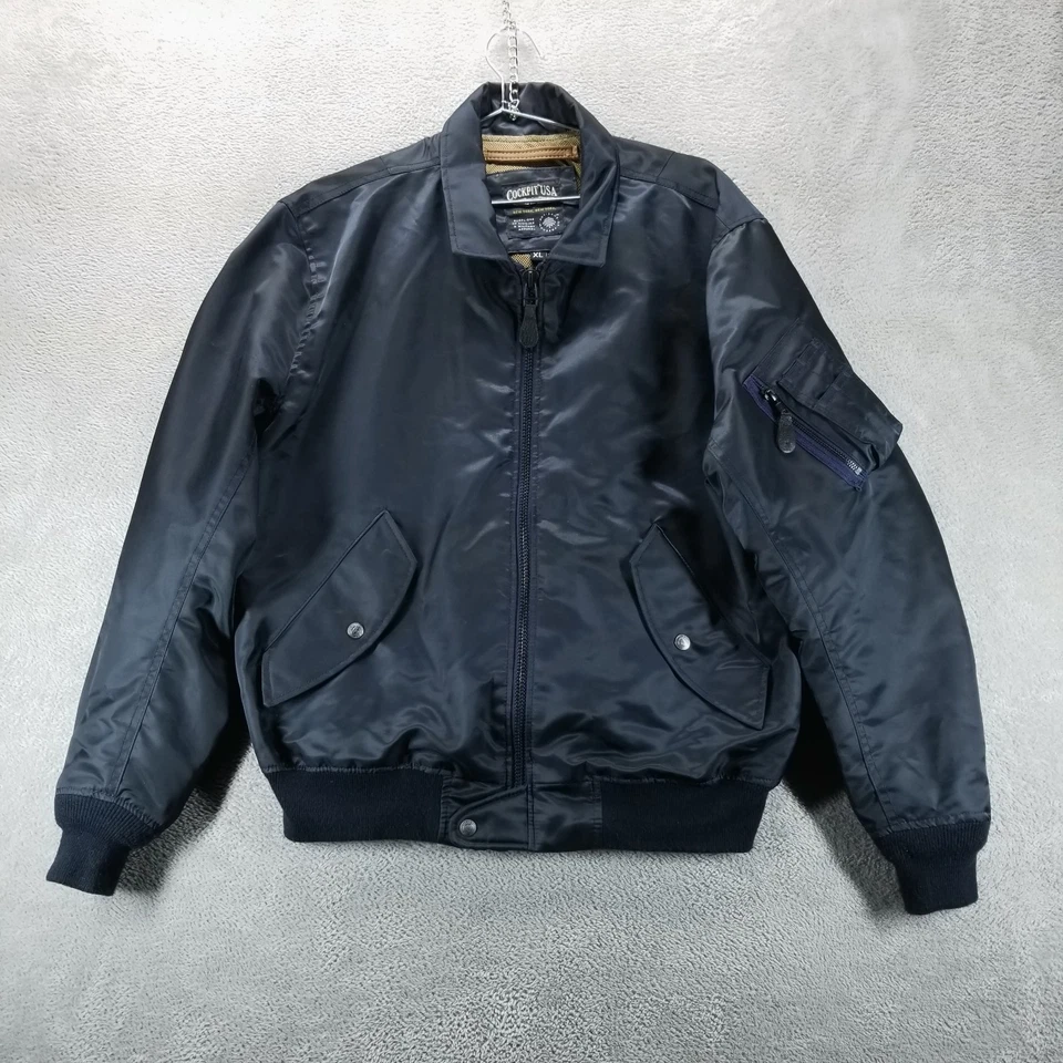 Jaqueta masculina vintage cockpit EUA azul GG anos 90 Flyers combate náilon com zíper - Imagem 1 de 4