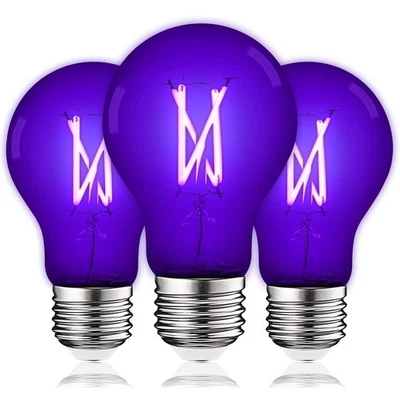 Luxrite A19 UV LED Black Light Bulb 6W Enclosed Fixture Rated E26 3-Pack - Image 1 of 4