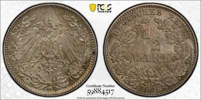 Silver 1916-D (Munich) Germany Silver 1/2 Mark J-16 PCGS MS65 True View - Image 1 of 4