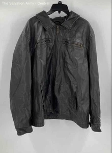 Dockers Mens Black Leather Long Sleeve Spread Collar Full-Zip Jacket Size 2XL - Picture 1 of 6