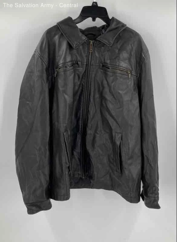 Dockers Mens Black Leather Long Sleeve Spread Collar Full-Zip Jacket Size 2XL - Image 1 of 4