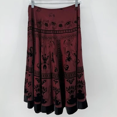 Vintage Dressbarn Midi Skirt Velvet Burnout Maroon Whimsigoth practical Magic S - Image 1 of 4