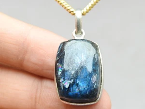 Kyanite Smooth Rectangle Shape Cabochon Silver Polished Metal Pendent 20X15X7 MM - Picture 1 of 8
