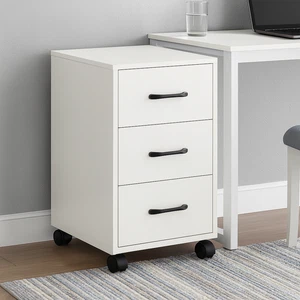 3 Drawer Mobile Cabinet on Wheels White Bedside Table Storage Unit 59.5cm High - Picture 1 of 8