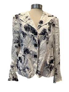Barbara Kessels Silk Blend Floral Print Jacket Navy & White Blazer Ger 44 UK 14 - Picture 1 of 21