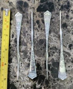 😜LOT OF 4 WALLACE ANTIQUE c1881 ALPINE SILVERPLATED "4 3/4" NUT PICKS 🌰 - Picture 1 of 15