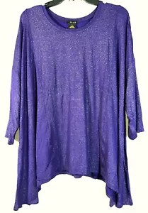Iman Global Purple Gold Shimmer Metallic Sparkle Glitter Sharkbite Shirt Top 1X - Picture 1 of 8