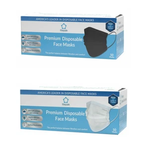 100pcs Litepak White & Black Disposable 3 Ply Face Mask Premium Mouth Cover - Picture 1 of 4