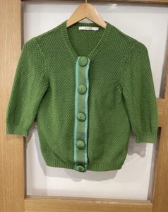 Boden Santorini Green Knitted Retro Chunky Button 10 Cropped Short Cardigan - Picture 1 of 7