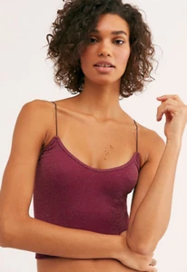 NEW Free People Intimately Skinny Strap Brami Crop Berry Lurex M/L $28 | FF-210 - Picture 1 of 3
