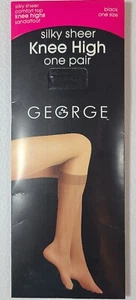 George Silky Sheer Knee High One Size Comfort Top Sandalfoot Black Vintage 2003 - Picture 1 of 3