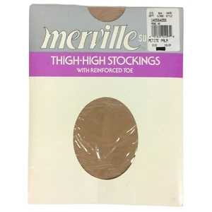 Merville Supreme Stockings Thigh Highs Petite Small Palm Beige Reinforced Toe - Picture 1 of 3