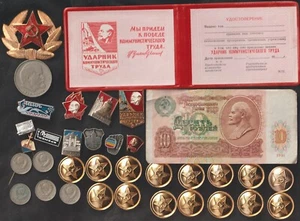 MEGA USSR Lot 35 Soviet Cold War Pin Coin Badge Button Lenin Ruble Udarnik Award - Picture 1 of 4