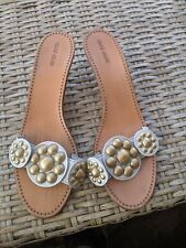 Vintage Miu Miu Y2K 90â€™s bone leather gold stud Mules Slide Heels Sandals 39 1/2