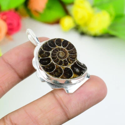 Ansprechen Ammonit Edelstein 925 Sterling Silber Handgemacht Anhänger S-40 - Bild 1 von 4